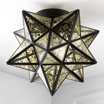 Stella 12" Moravian Star Metal/Clear Glass LED Flush Mount - JONATHAN Y